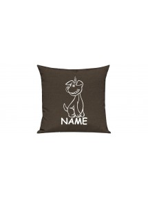 Sofa Kissen lustige Tiere mit Wunschnamen Einhornhund, Einhorn, Hund, braun