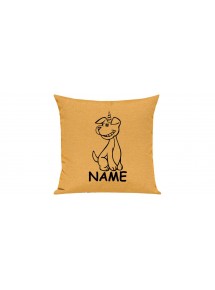 Sofa Kissen lustige Tiere mit Wunschnamen Einhornhund, Einhorn, Hund, gelb