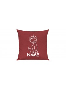 Sofa Kissen lustige Tiere mit Wunschnamen Einhornhund, Einhorn, Hund, rot