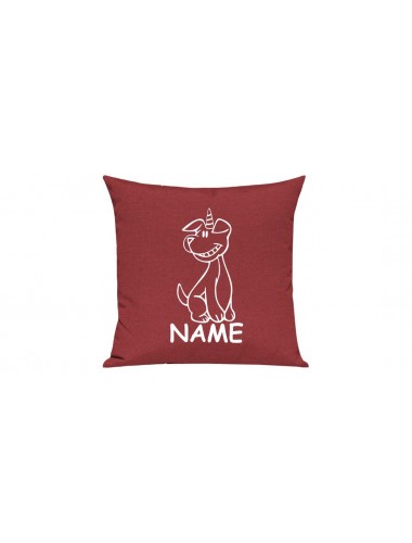 Sofa Kissen lustige Tiere mit Wunschnamen Einhornhund, Einhorn, Hund, rot