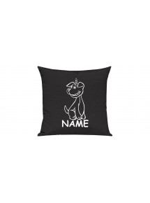 Sofa Kissen lustige Tiere mit Wunschnamen Einhornhund, Einhorn, Hund, schwarz