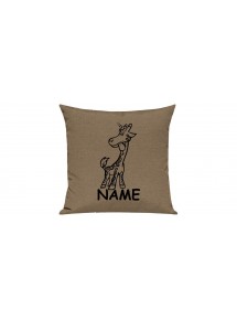 Sofa Kissen lustige Tiere mit Wunschnamen Einhorngiraffe, Einhorn, Giraffe, hellbraun