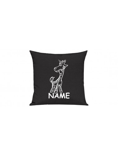 Sofa Kissen lustige Tiere mit Wunschnamen Einhorngiraffe, Einhorn, Giraffe, schwarz