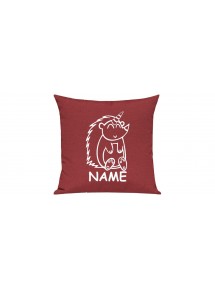Sofa Kissen lustige Tiere mit Wunschnamen Einhornigel, Einhorn, Igel, rot