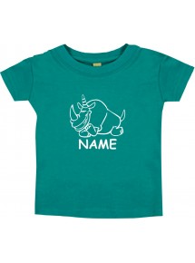 Kinder T-Shirt lustige Tiere mit Wunschnamen Einhornnashorn, Einhorn, Nashorn jade, 0-6 Monate