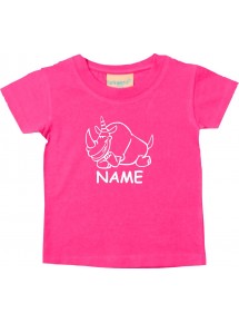 Kinder T-Shirt lustige Tiere mit Wunschnamen Einhornnashorn, Einhorn, Nashorn pink, 0-6 Monate