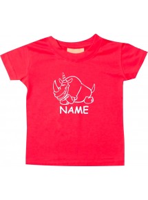 Kinder T-Shirt lustige Tiere mit Wunschnamen Einhornnashorn, Einhorn, Nashorn rot, 0-6 Monate