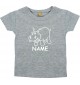 Kinder T-Shirt lustige Tiere mit Wunschnamen Einhornnilpferd, Einhorn, Nilpferd grau, 0-6 Monate