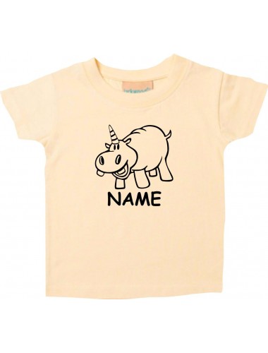 Kinder T-Shirt lustige Tiere mit Wunschnamen Einhornnilpferd, Einhorn, Nilpferd hellgelb, 0-6 Monate