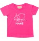 Kinder T-Shirt lustige Tiere mit Wunschnamen Einhornnilpferd, Einhorn, Nilpferd pink, 0-6 Monate