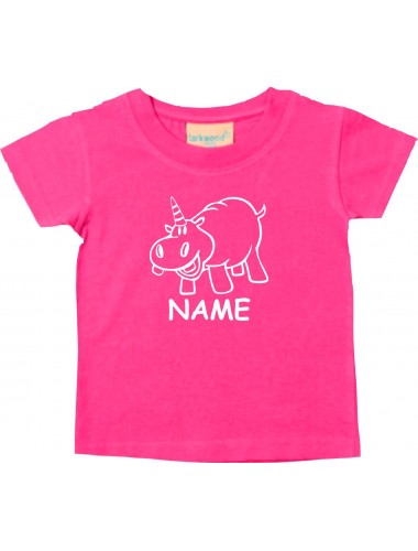 Kinder T-Shirt lustige Tiere mit Wunschnamen Einhornnilpferd, Einhorn, Nilpferd pink, 0-6 Monate