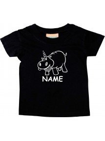 Kinder T-Shirt lustige Tiere mit Wunschnamen Einhornnilpferd, Einhorn, Nilpferd schwarz, 0-6 Monate