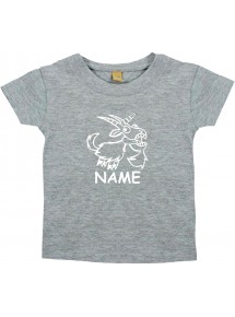 Kinder T-Shirt lustige Tiere mit Wunschnamen Einhornziege, Einhorn, Ziege grau, 0-6 Monate