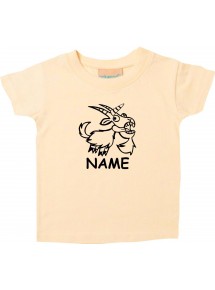 Kinder T-Shirt lustige Tiere mit Wunschnamen Einhornziege, Einhorn, Ziege hellgelb, 0-6 Monate