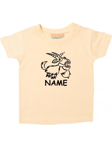 Kinder T-Shirt lustige Tiere mit Wunschnamen Einhornziege, Einhorn, Ziege hellgelb, 0-6 Monate