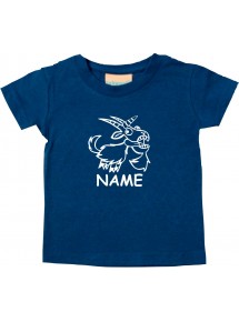 Kinder T-Shirt lustige Tiere mit Wunschnamen Einhornziege, Einhorn, Ziege navy, 0-6 Monate