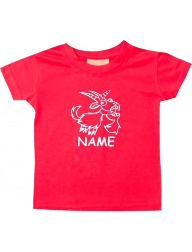 Kinder T-Shirt lustige Tiere mit Wunschnamen Einhornziege, Einhorn, Ziege rot, 0-6 Monate