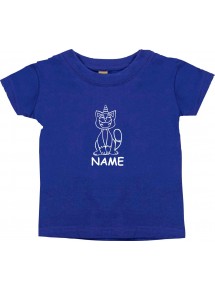 Kinder T-Shirt lustige Tiere mit Wunschnamen Einhornkatze, Einhorn, Katze lila, 0-6 Monate