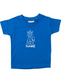 Kinder T-Shirt lustige Tiere mit Wunschnamen Einhornkatze, Einhorn, Katze royal, 0-6 Monate