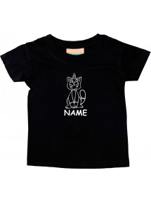 Kinder T-Shirt lustige Tiere mit Wunschnamen Einhornkatze, Einhorn, Katze schwarz, 0-6 Monate
