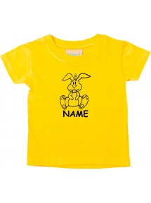Kinder T-Shirt lustige Tiere mit Wunschnamen Einhornhase, Einhorn, Hase gelb, 0-6 Monate