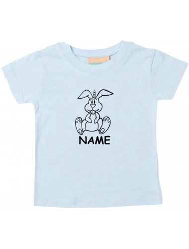 Kinder T-Shirt lustige Tiere mit Wunschnamen Einhornhase, Einhorn, Hase hellblau, 0-6 Monate