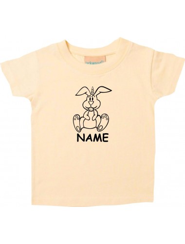 Kinder T-Shirt lustige Tiere mit Wunschnamen Einhornhase, Einhorn, Hase hellgelb, 0-6 Monate