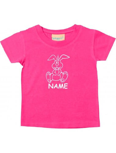 Kinder T-Shirt lustige Tiere mit Wunschnamen Einhornhase, Einhorn, Hase pink, 0-6 Monate