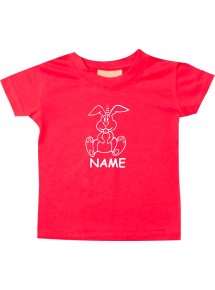Kinder T-Shirt lustige Tiere mit Wunschnamen Einhornhase, Einhorn, Hase rot, 0-6 Monate