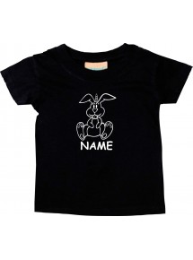 Kinder T-Shirt lustige Tiere mit Wunschnamen Einhornhase, Einhorn, Hase schwarz, 0-6 Monate