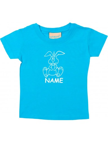Kinder T-Shirt lustige Tiere mit Wunschnamen Einhornhase, Einhorn, Hase tuerkis, 0-6 Monate