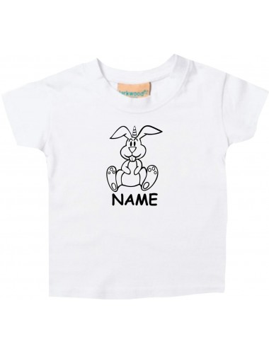 Kinder T-Shirt lustige Tiere mit Wunschnamen Einhornhase, Einhorn, Hase weiss, 0-6 Monate