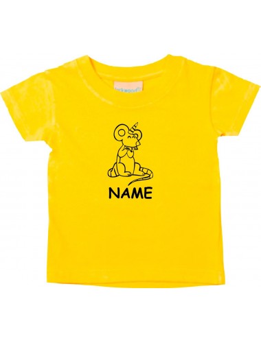 Kinder T-Shirt lustige Tiere mit Wunschnamen Einhorn Maus , Einhorn, Maus gelb, 0-6 Monate