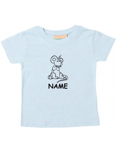Kinder T-Shirt lustige Tiere mit Wunschnamen Einhorn Maus , Einhorn, Maus hellblau, 0-6 Monate