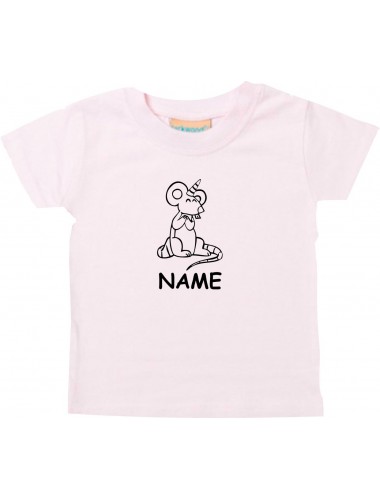Kinder T-Shirt lustige Tiere mit Wunschnamen Einhorn Maus , Einhorn, Maus rosa, 0-6 Monate