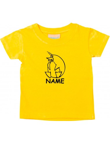 Kinder T-Shirt lustige Tiere mit Wunschnamen EinhornPinguin , Einhorn, Pinguin gelb, 0-6 Monate