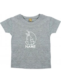 Kinder T-Shirt lustige Tiere mit Wunschnamen EinhornPinguin , Einhorn, Pinguin grau, 0-6 Monate
