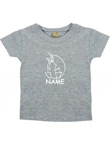 Kinder T-Shirt lustige Tiere mit Wunschnamen EinhornPinguin , Einhorn, Pinguin grau, 0-6 Monate