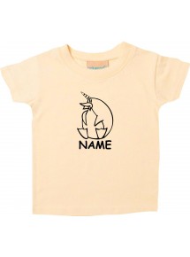 Kinder T-Shirt lustige Tiere mit Wunschnamen EinhornPinguin , Einhorn, Pinguin hellgelb, 0-6 Monate