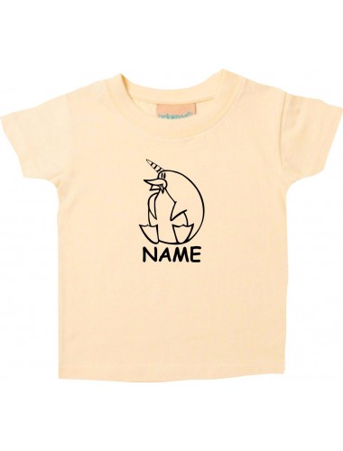 Kinder T-Shirt lustige Tiere mit Wunschnamen EinhornPinguin , Einhorn, Pinguin hellgelb, 0-6 Monate