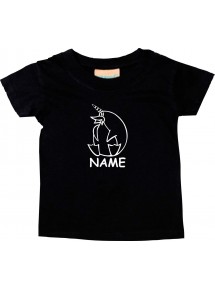 Kinder T-Shirt lustige Tiere mit Wunschnamen EinhornPinguin , Einhorn, Pinguin schwarz, 0-6 Monate