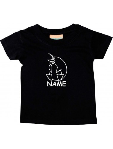Kinder T-Shirt lustige Tiere mit Wunschnamen EinhornPinguin , Einhorn, Pinguin schwarz, 0-6 Monate