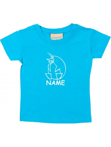 Kinder T-Shirt lustige Tiere mit Wunschnamen EinhornPinguin , Einhorn, Pinguin tuerkis, 0-6 Monate