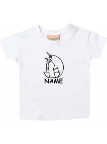 Kinder T-Shirt lustige Tiere mit Wunschnamen EinhornPinguin , Einhorn, Pinguin weiss, 0-6 Monate