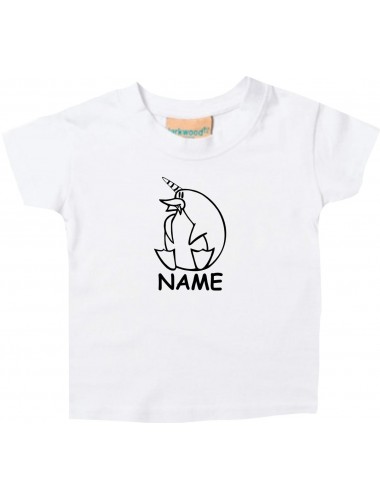 Kinder T-Shirt lustige Tiere mit Wunschnamen EinhornPinguin , Einhorn, Pinguin weiss, 0-6 Monate