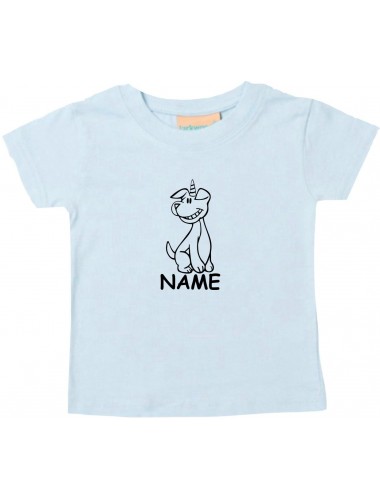 Kinder T-Shirt lustige Tiere mit Wunschnamen Einhornhund, Einhorn, Hund hellblau, 0-6 Monate