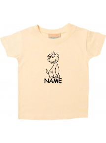 Kinder T-Shirt lustige Tiere mit Wunschnamen Einhornhund, Einhorn, Hund hellgelb, 0-6 Monate