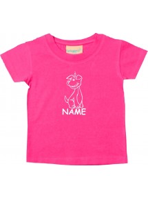 Kinder T-Shirt lustige Tiere mit Wunschnamen Einhornhund, Einhorn, Hund pink, 0-6 Monate