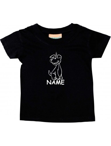Kinder T-Shirt lustige Tiere mit Wunschnamen Einhornhund, Einhorn, Hund schwarz, 0-6 Monate