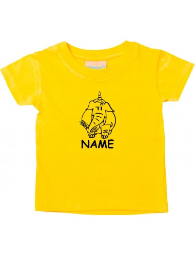 Kinder T-Shirt lustige Tiere mit Wunschnamen EinhornElefant , Einhorn, Elefant gelb, 0-6 Monate